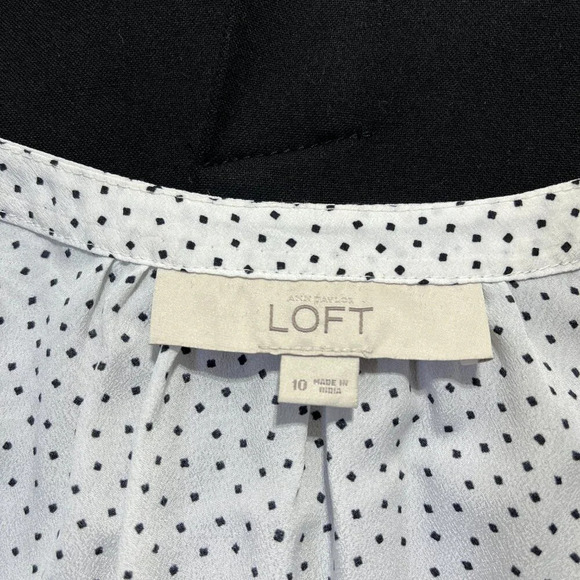 ANN TAYLOR LOFT Black White Polka Dot Blouse Skirt Dress Size 10 - Picture 9 of 13
